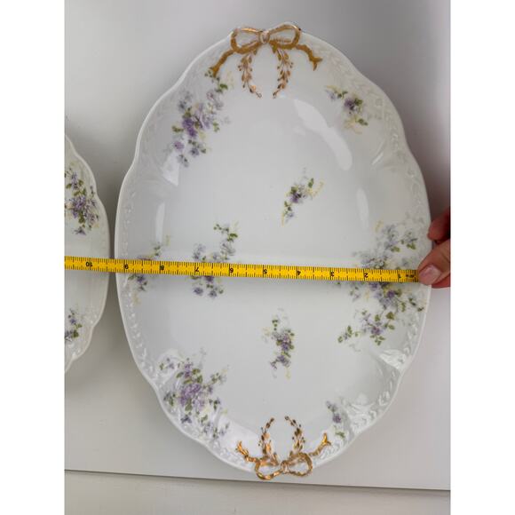 2 LIMOGES Antique CH Field Haviland Purple Flower Gold Accent Scalloped Platters - Picture 10 of 11